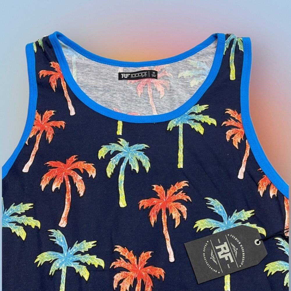 RF Men’s Large Blue Palm Trees Tank Top